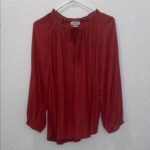 LOFT Deep Red Blouse with Tie Neck